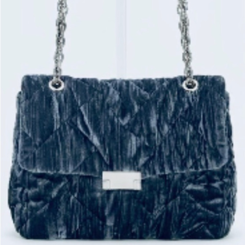 Zara Blue Velvet Quilted Maxi Bag